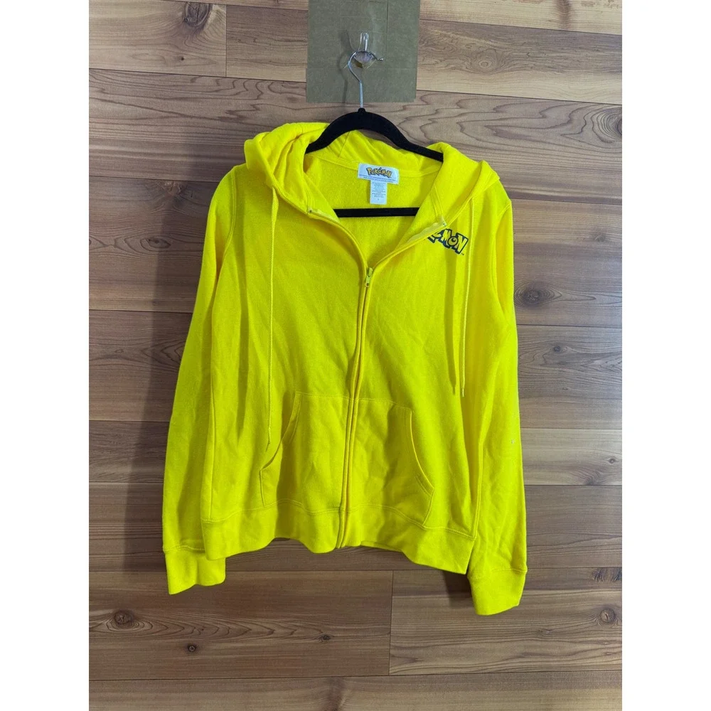 Pokemon Mens Yellow Full Zip Logo Hoodie Sweatshirt Large Nintendo 2016